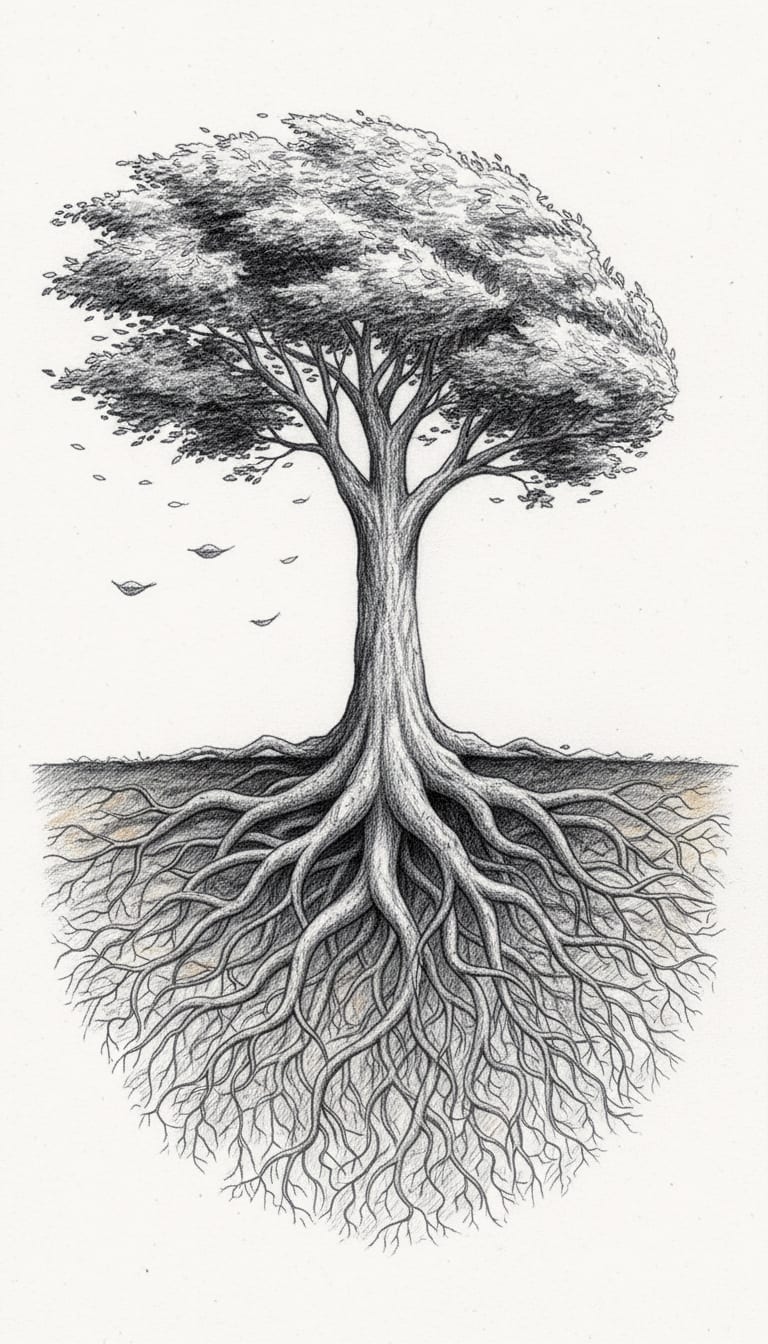 Illustration for: When the roots are deep, there is no reason to fear the wind.