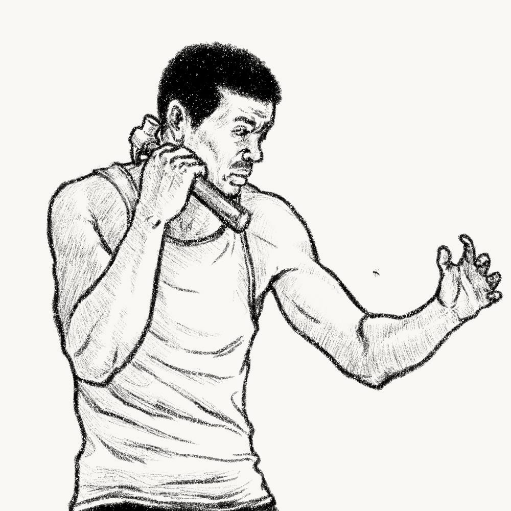 Illustration for: Do not respond to a mosquito with a hammer because you will miss and hurt yourself instead.